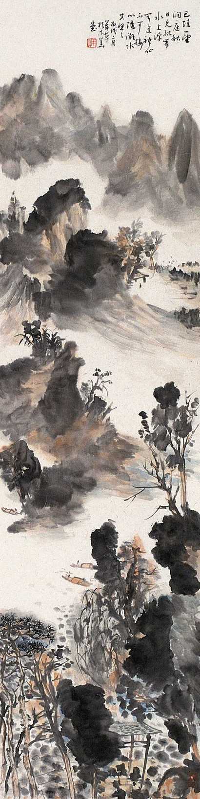 羊草 山水 挂轴